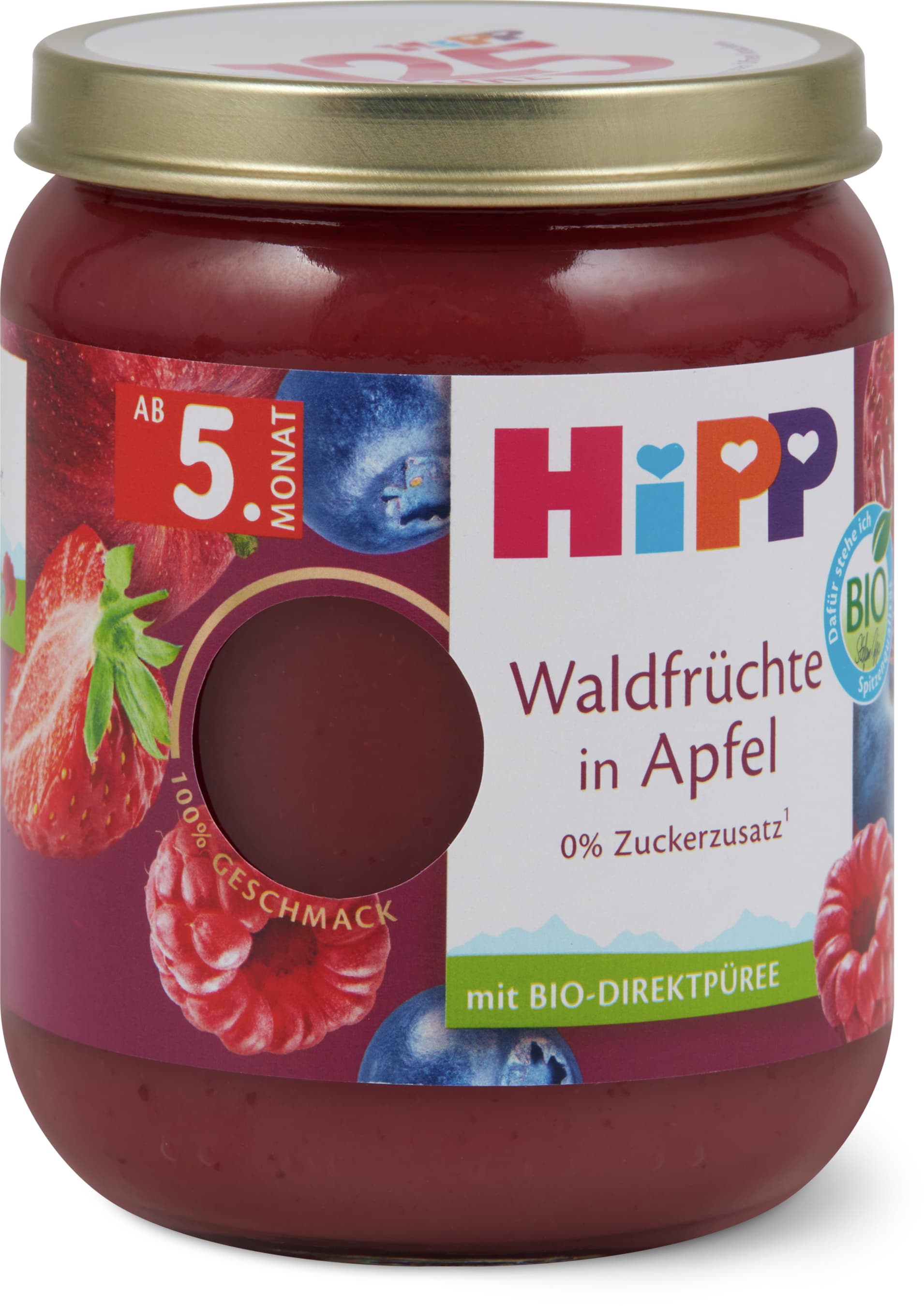 Hipp Fruits des bois - pomme Bio, Dès le 5e mois , Sans sucre ajouté 160g